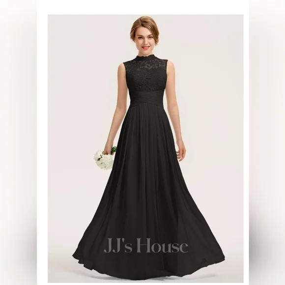 jjshouse black bridesmaid dresses Moira Satin Pleated Maxi Dress